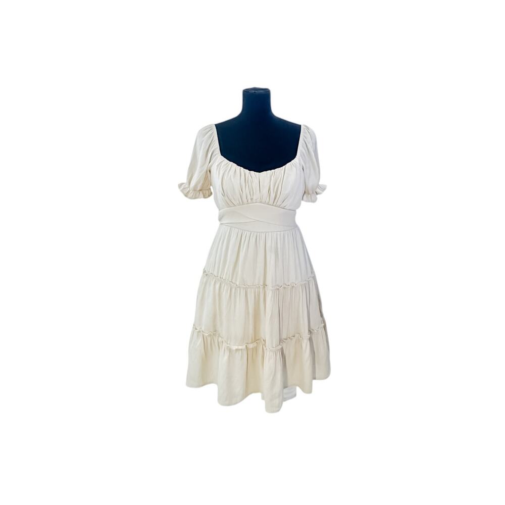 Trixxi Tan Puff Sleeve Peasant Mini Dress - Size Small - Picture 3 of 10